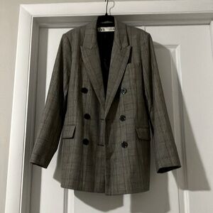 Zara Checked Plaid Houndstooth Double Breasted Blazer